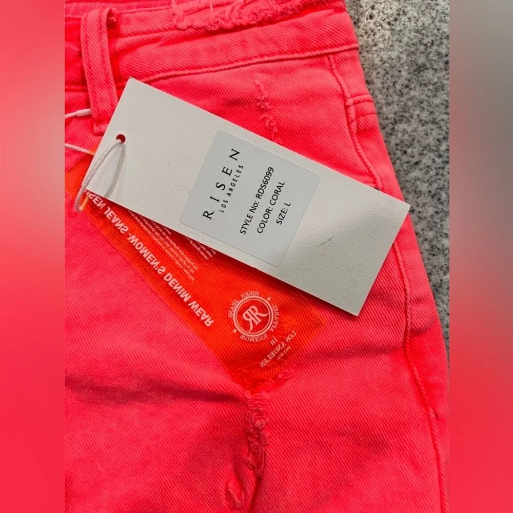 Women's Risen Coral Distressed Shorts - Picture 5 of 8